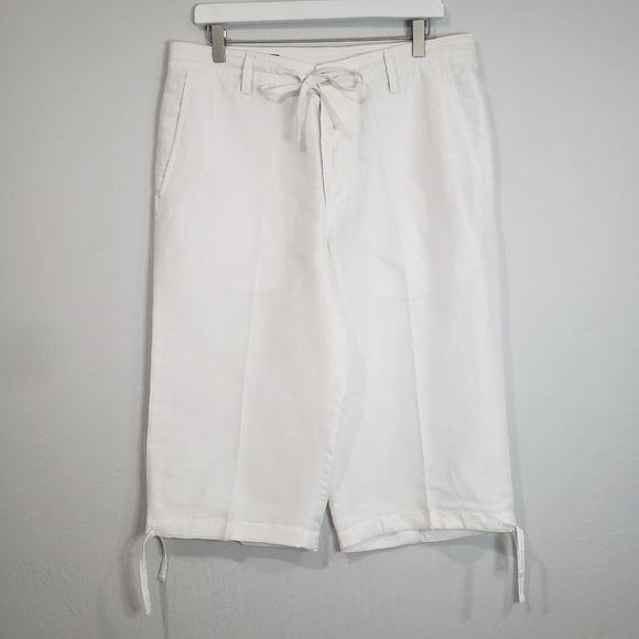 Perry Ellis Linen Blend Women White Cropped Pants Size 32 - Picture 13 of 13